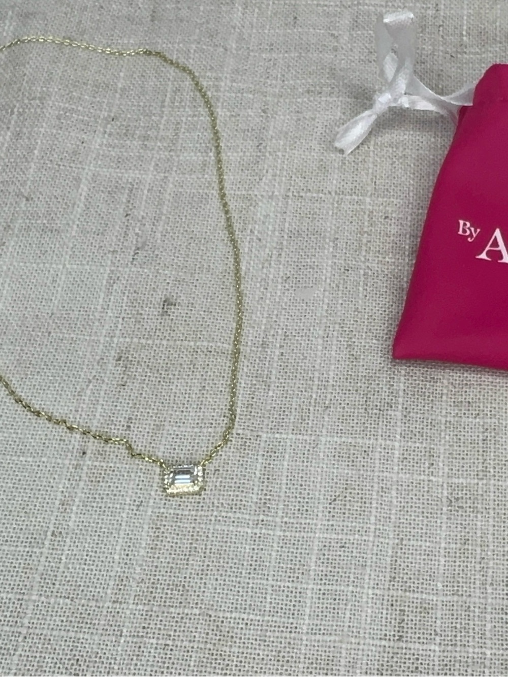 Adina Eden Pave Outlined Baguette Solitaire Pendant Necklace Gold